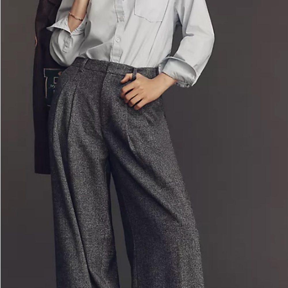 Anthropology Maeve The Avery Gray Tweed Wide-Leg Trousers